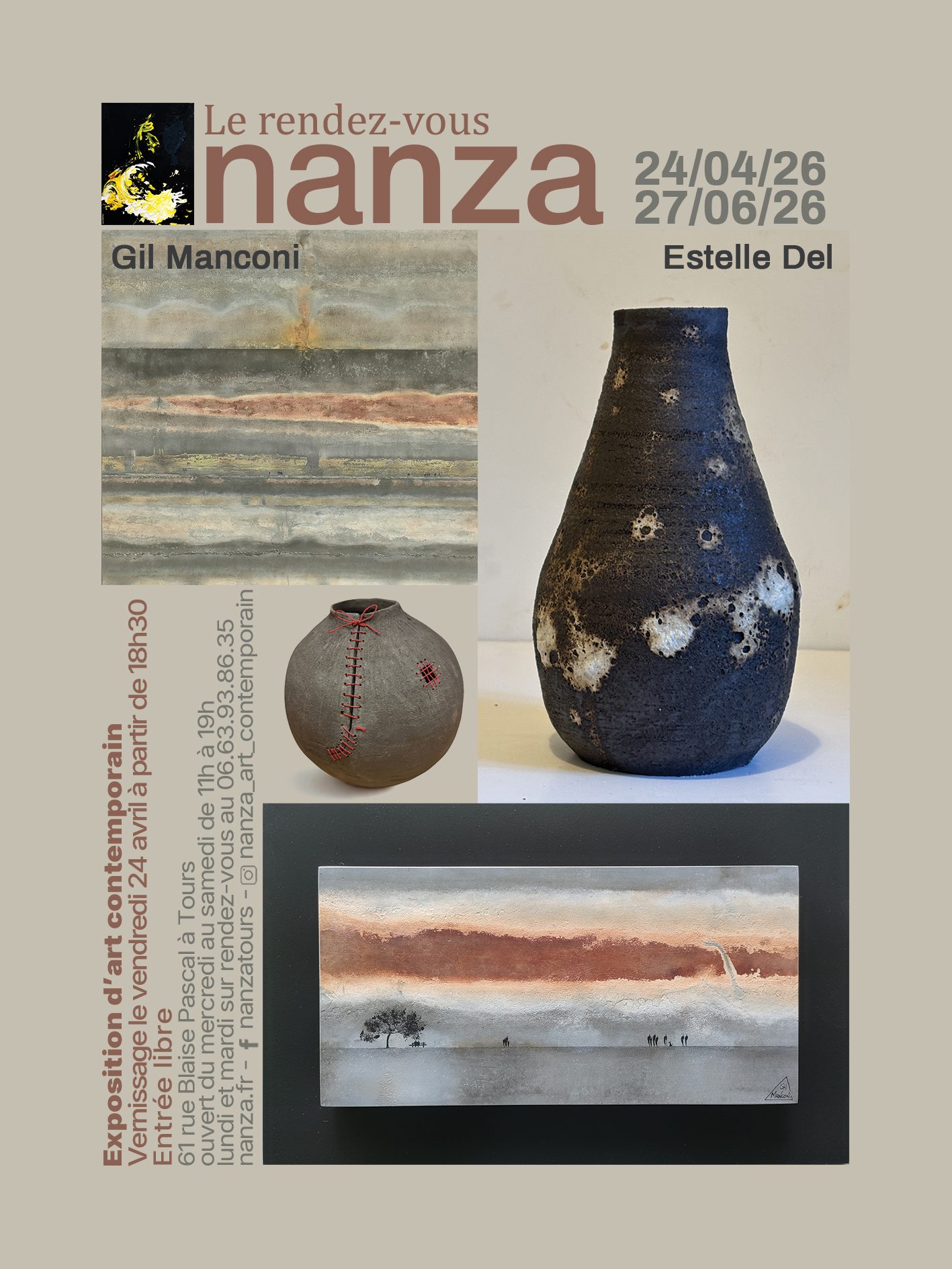 Le Rendez-Vous NANZA - Création de l'affiche et du flyer pour Le Rendez-Vous Nanza avec Gil Manconi et Estelle Del du 24/04/26 au 27/06/26., 2026